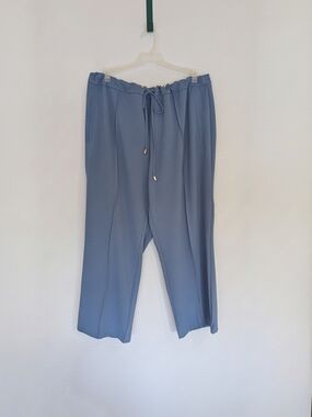 Jones & Co 3X Blue Wide Leg Drawstring Pull On Pants Gold Accent